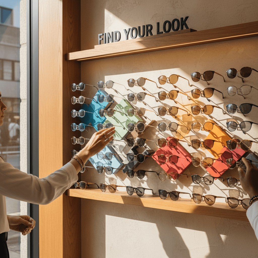 Customer browsing diverse frame selection at For Eyes store