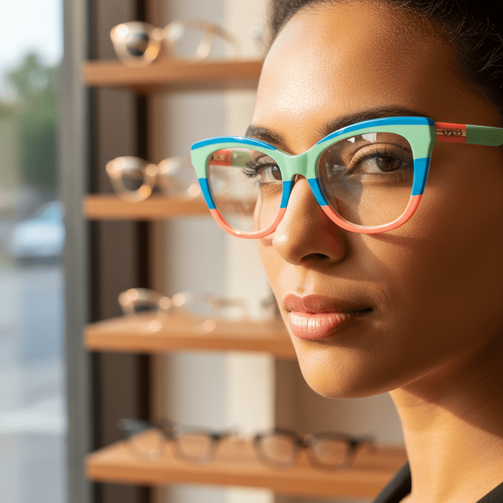 Woman wearing tortoiseshell cat-eye frames